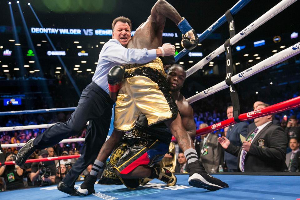  The referee had to stop Deontay Wilder from hitting Bermane Stiverne