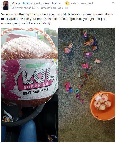 Ciara Umar took to Facebook to vent her frustration about the Lol Mega Surprise Ball