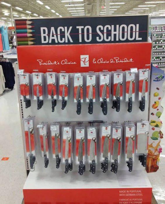  This back to school display which probably should have advertised pencils - offered KNIVES instead