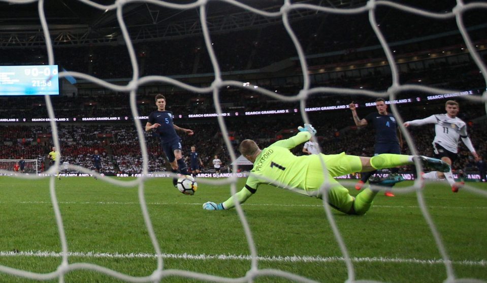  Jordan Pickford denies Timo Werner from opening the scoring at the end of the first half