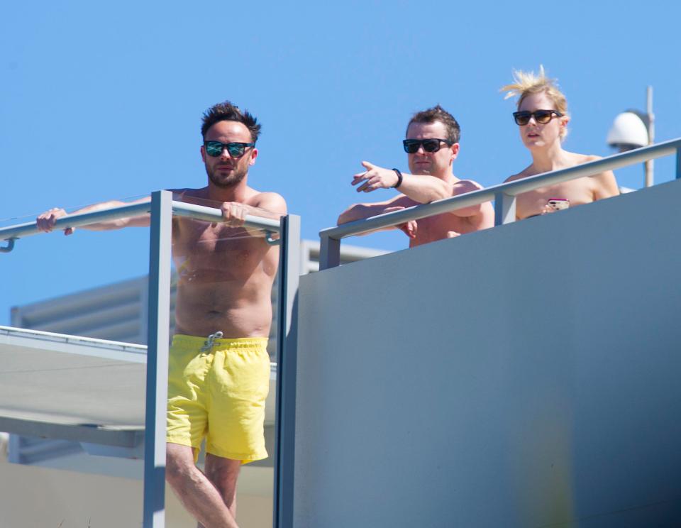 Ant and Dec with Dec's wife Ali Astall in their luxury villa