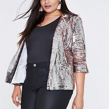  River Island's plus-size range sequin jacket is priced at £70