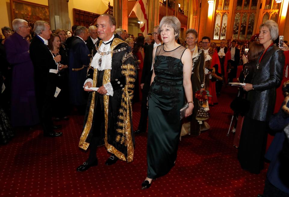  Lord Mayor of London Charles Bowman enters the banquet with Mrs May