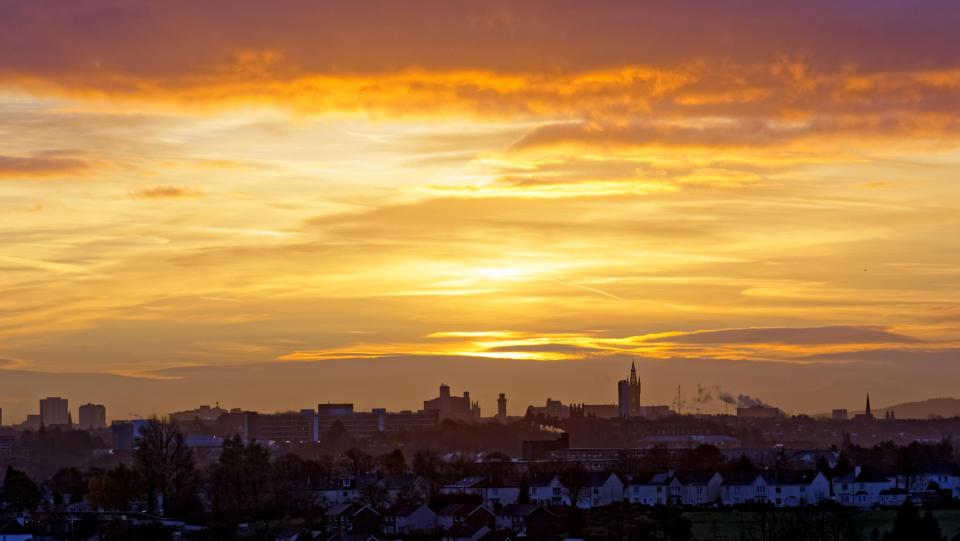  Even in Scotland's Glasgow the skies turned golden after a wet day yesterday