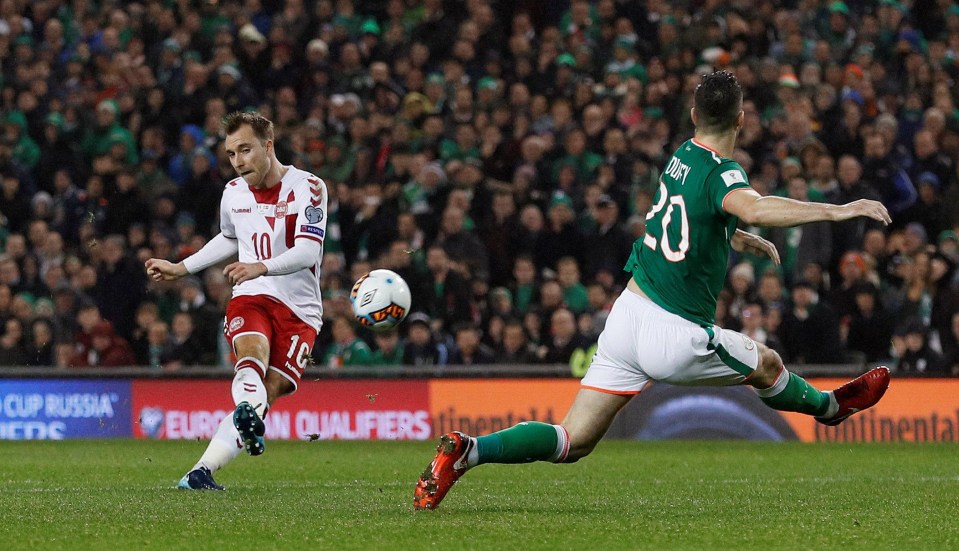 Chrstian Eriksen then curled home his first of three to put Denmark 2-1 up