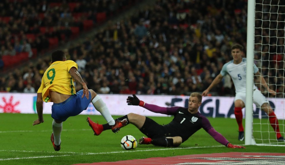 Manchester City striker Gabriel Jesus was denied by Joe Hart at Wembley