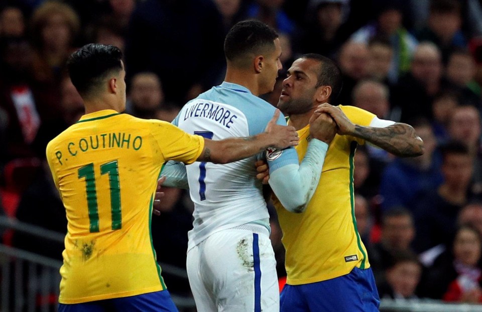 Tensions threatened to boil over when Dani Alves and Jake Livermore squared off