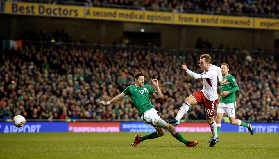 Some poor defending from Ireland defender Stephen Ward saw the ball fall straight to the feet of Christian Eriksen