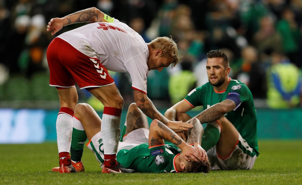 Ciaran Clark in inconsolable on the turf as Ireland fell at the final hurdle to reach Russia 2018