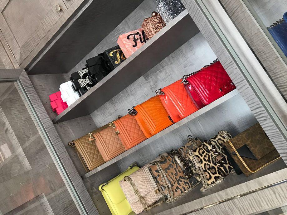  Tamara's wall of designer handbags includes items by Chanel, Edie Parker and Jimmy Choo