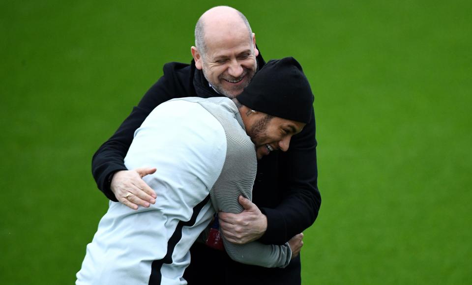  PSG sporting director Antero Henrique hugs record signing Neymar