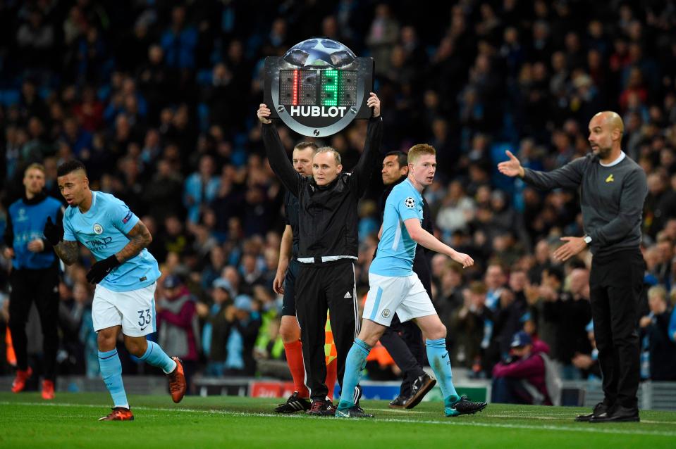 Pep Guardiola substituted Kevin De Bruyne four minutes after he was booked