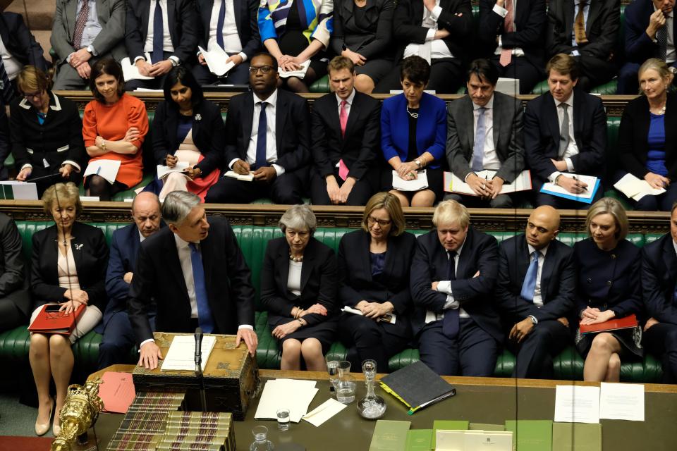  Mr Hammond was surrounded by senior colleagues during the crunch speech