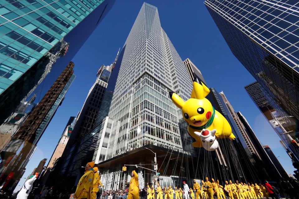  A giant Pikachu balloon wowed passers-by as it made its way through New York