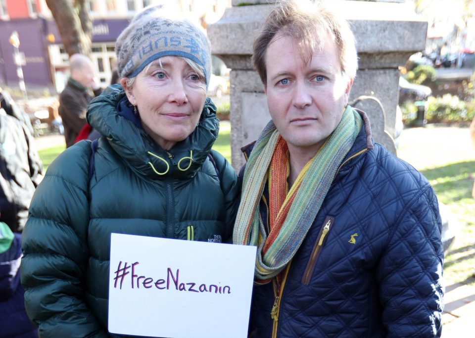  Richard Ratcliffe with actor Emma Thompson at a rally for Nazanin last week