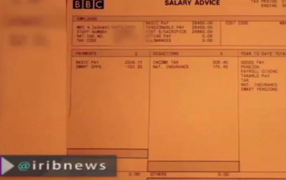  Iranian state TV showed a pay cheque for Nazanin from the BBC