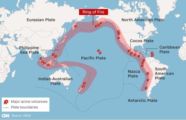  452 volcanoes - over 75 per cent of the world's fire sputters - lie in the Ring of Fire