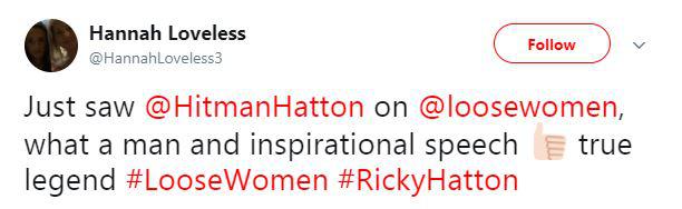  Viewer Hannah Loveless said Ricky was 'inspirational' on Loose Women