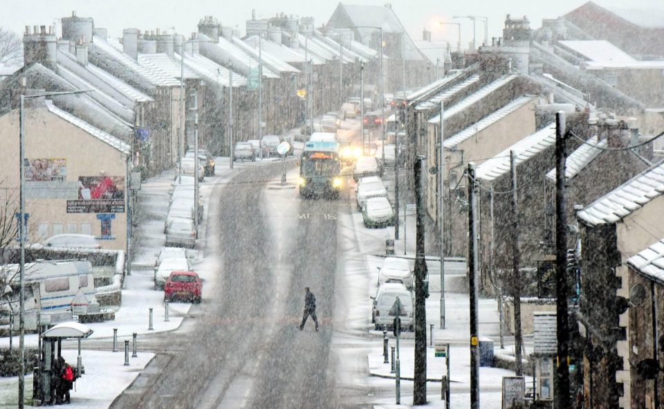  Snow is expected across Scotland, the North and eastern England today, like here in Tow Law, Co Durham