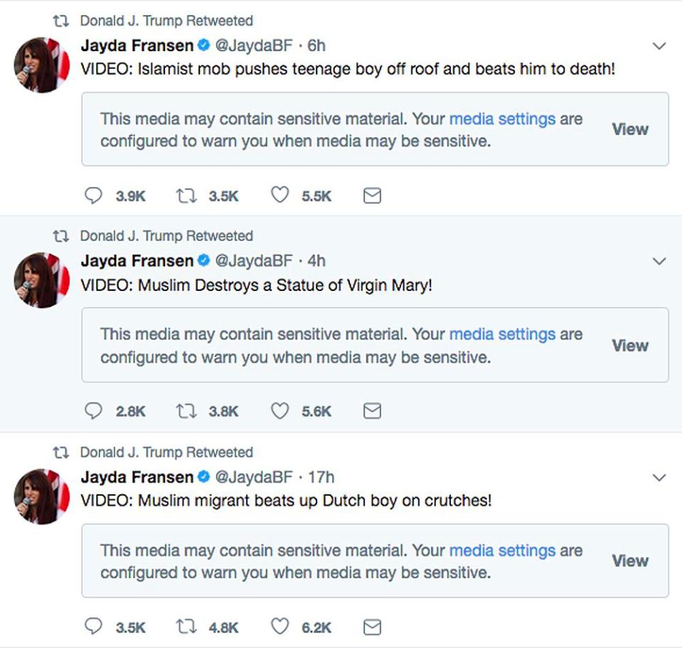  Trump's retweeting of disgusting anti-Muslim videos this week is exactly what all his critics have called it — reckless, childish, incendiary