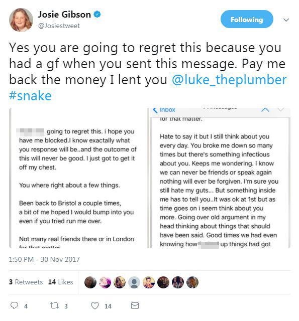  Josie shared messages she claimed were from Luke on Twitter today