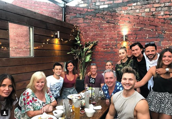  Ryan Thomas was pictured with his cast and Lucy Mecklenburgh after Neighbours filming