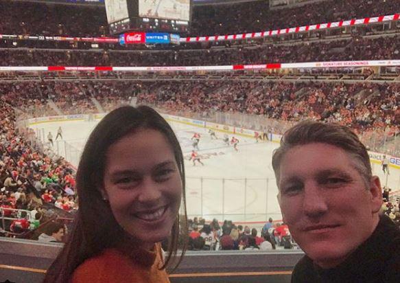  Ivanovic and Schweinsteiger now live in Chicago - they were pictured watching ice hockey team the Chicago Blackhawks