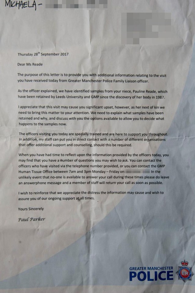 GMP sent this letter to Jackie saying the information may cause her ‘significant upset’