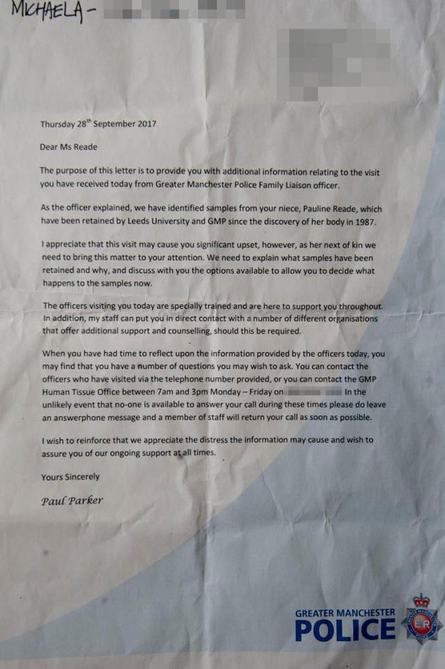  GMP sent this letter to Jackie saying the information may cause her 'significant upset'