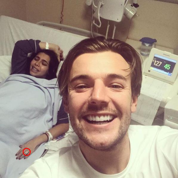 Cara De La Hoyde has sparked rumours she's engaged to Nathan Massey after wearing a ring on her wedding finger in the delivery suite