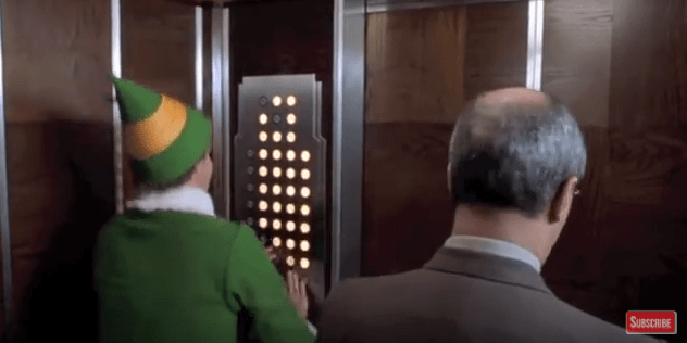 Buddy memorably compares the “beautiful” buttons in the lift of the Empire State Building to a Christmas tree.