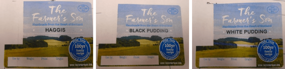  The Farmer's Son's haggis, black pudding and white pudding have been recalled over fears they could cause food poisoning