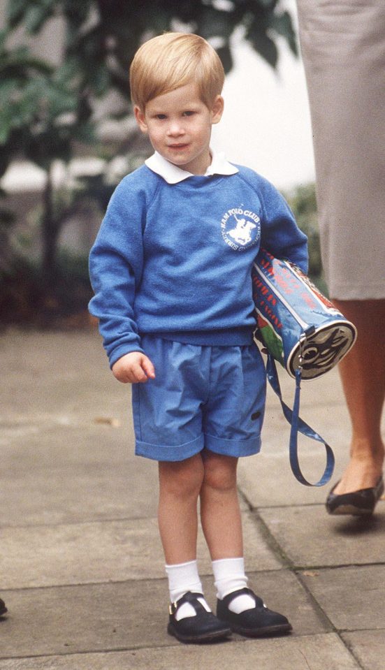  With his Thomas The Tank Engine bag, three-year-old Prince Harry is all set for his first day of nursery in September 1987