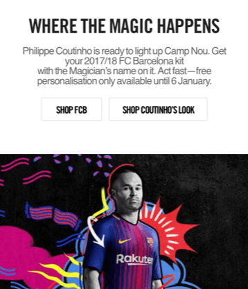 An advert for Philippe Coutinho Barcelona shirts was on the Nike website on Saturday