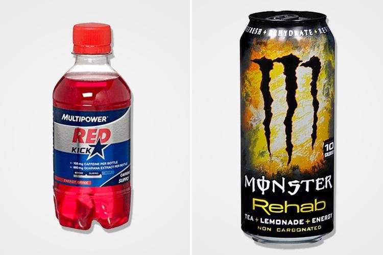  On the better end of the scale is Multipower red kick and Monster rehab tea with still lemonade and energy which both contain two teaspoons of sugar