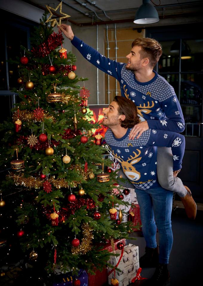 The boys decorate a tree with McDonald's baubles - Big Mac anyone?