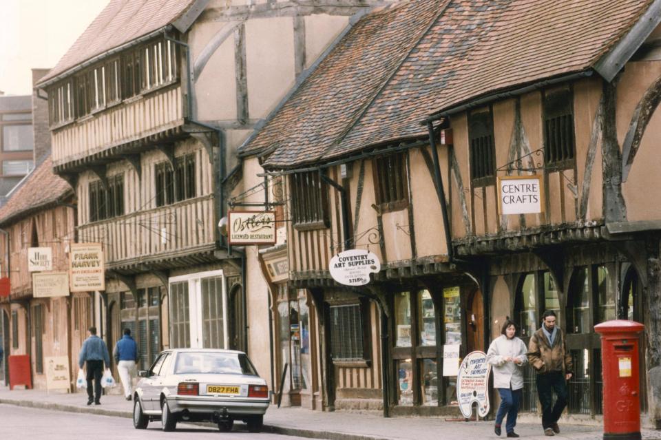 Medieval Spon Street was transformed into a winter wonderland during filming, with shops adorned with decoration and wreaths placed on doors.