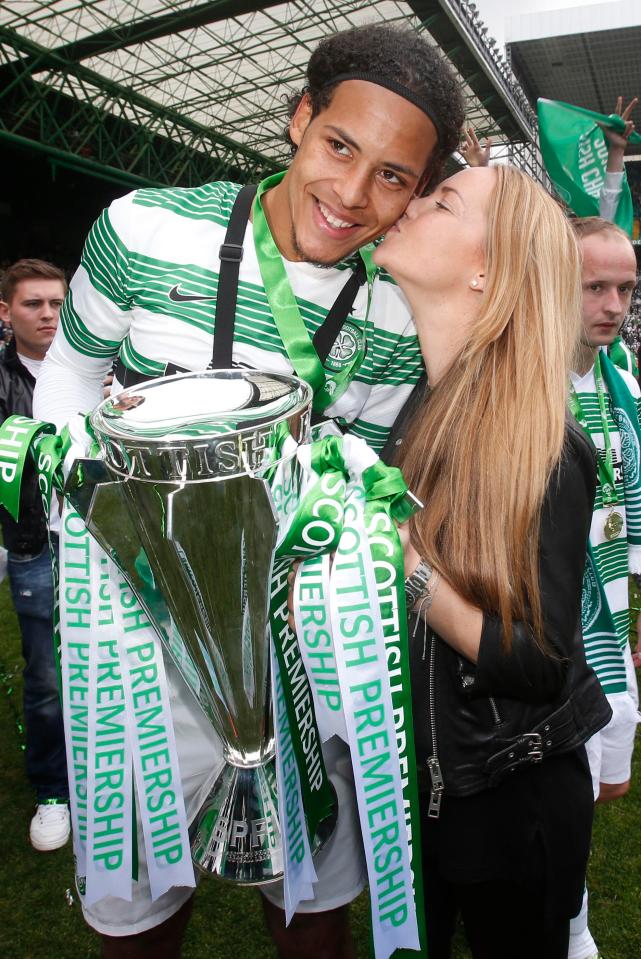 Rike Nooitgedagt plants a kiss on Virgil van Dijk as he celebrates winning the league with Celtic