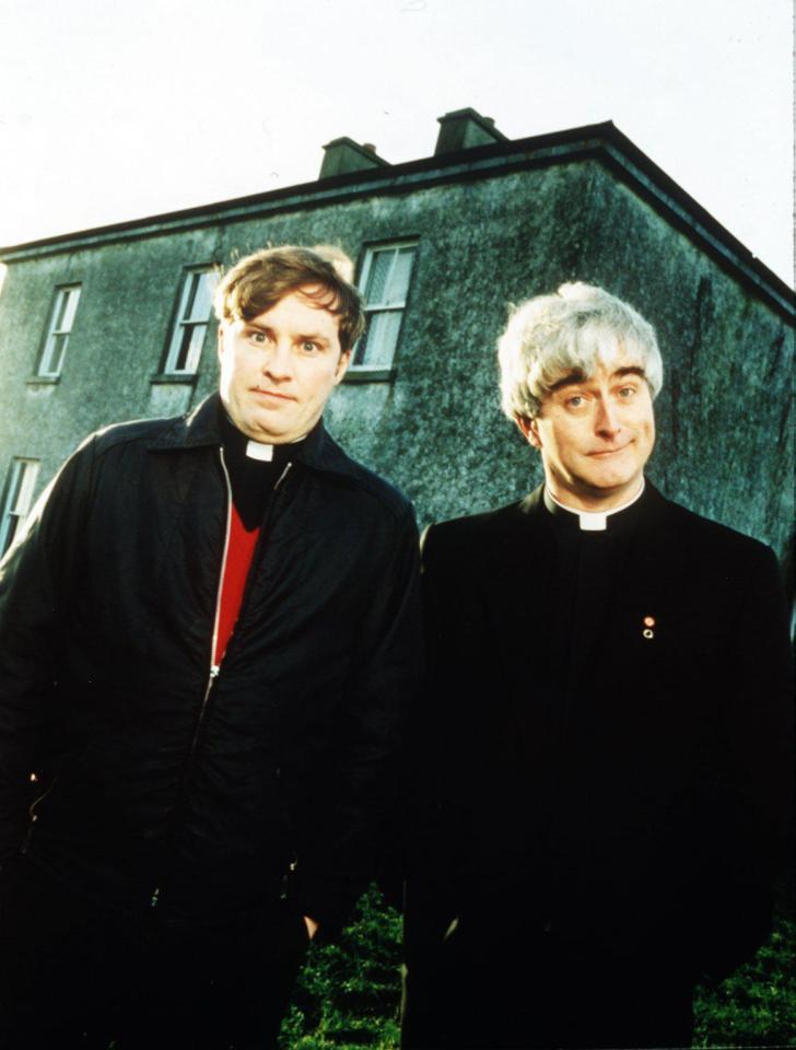  Playing Father Dougal McGuire , left, in much-loved C4 comedy, Father Ted