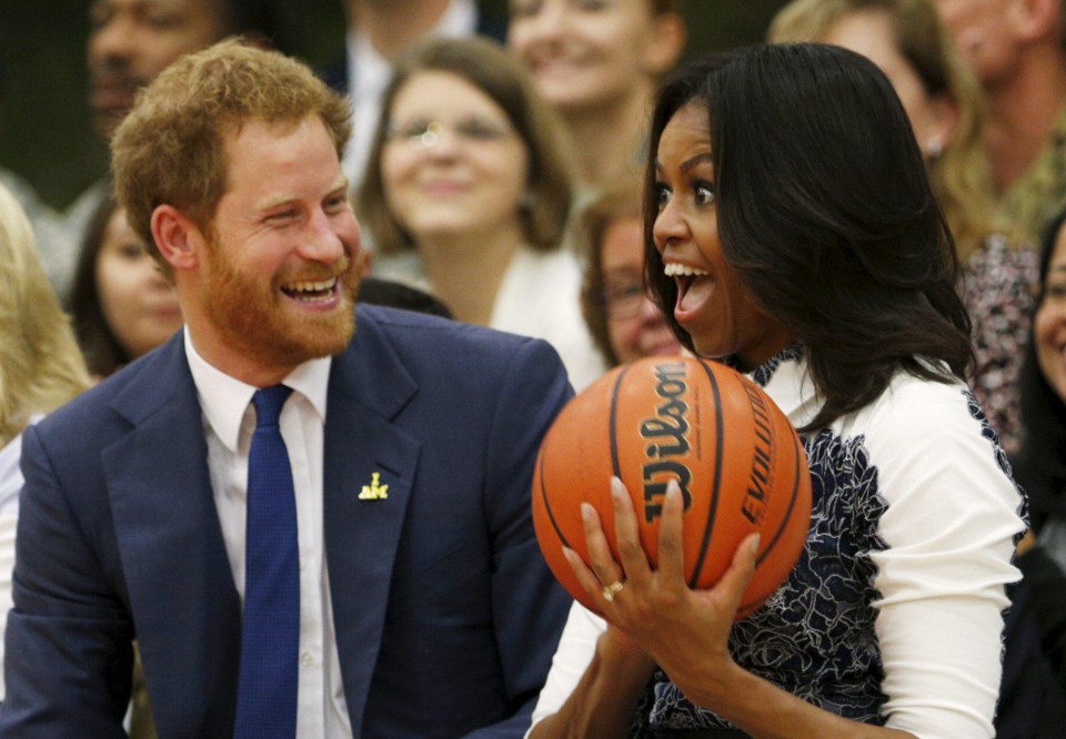 Michelle Obama gets in on the fun with Prince Harry as he promoted the Invictus Games