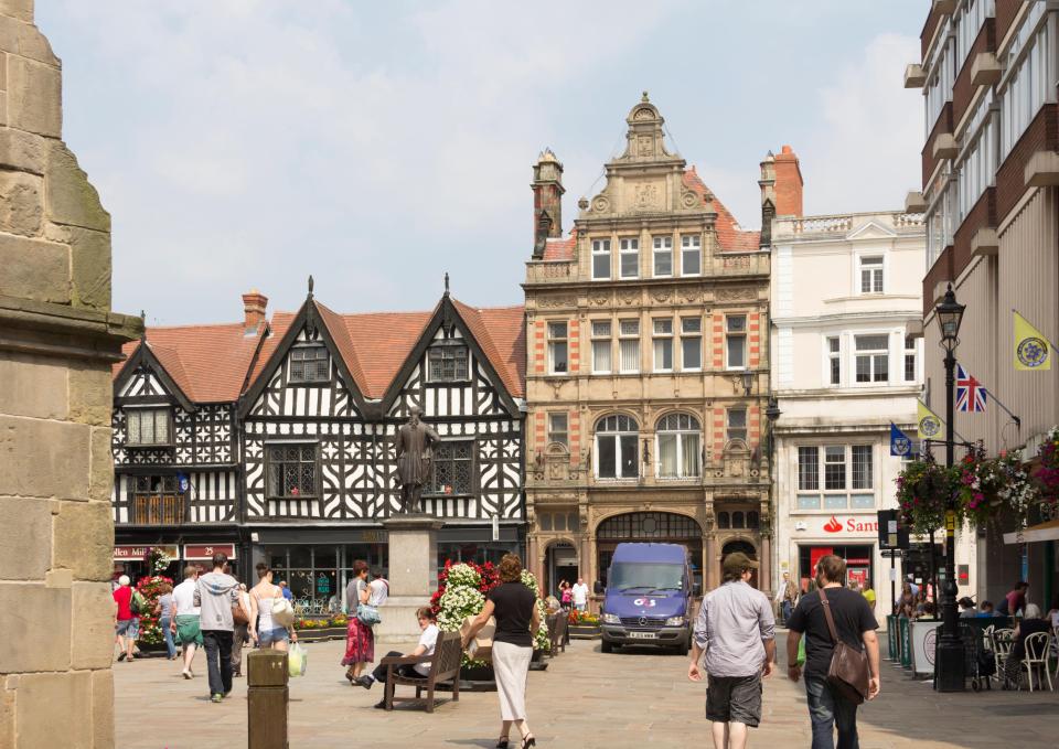 The square in Shrewsbury features in the opening scenes of the film and was covered in snow.