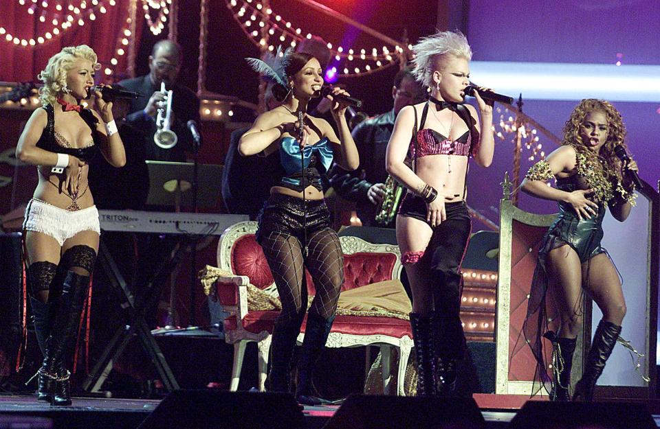  But 16-years on from their last performance together, Pink, second right, and Christina, left, are to make music together again