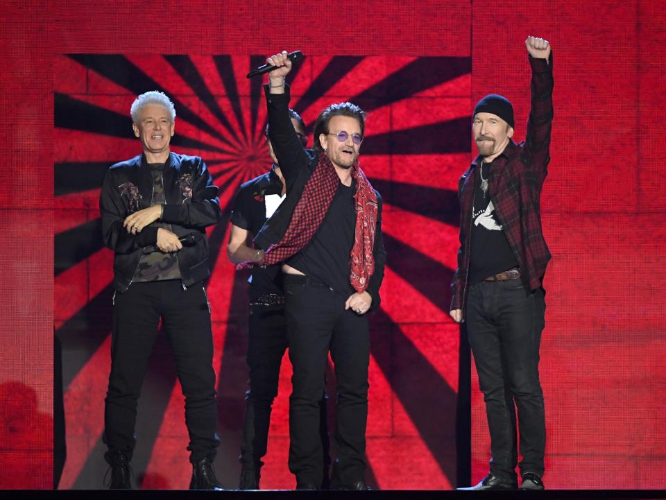  US frontman Bono with the band at the MTV EMA's in November