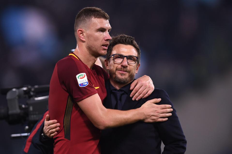  Manager Eusebio with Roma's top scorer in Europe Edin Dzeko