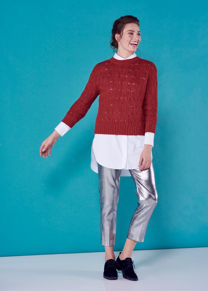  Shirt, £39.50, M&S; knitted jumper, £29.99, shoes, £49.99, both Mango; trousers, £45, Topshop