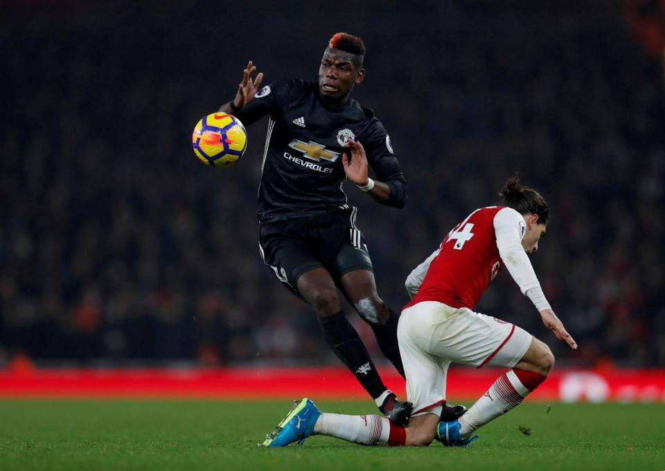  Paul Pogba was sent off for a challenge on Hector Bellerin