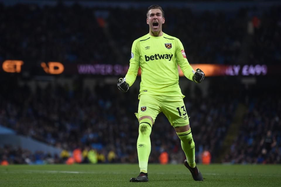  West Ham goalkeeper Adrian celebrated the opening goal