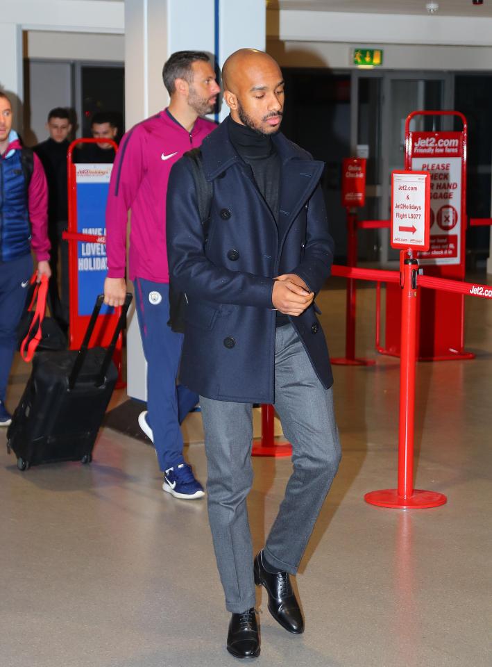 In-form Fabian Delph was also spotted heading to Eastern Europe for the Champions League outing