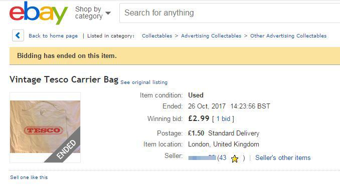  One savvy shopper, who admitted he was not sure of the era his Tesco bag came from, sold his carrier bag for as much as £2.99