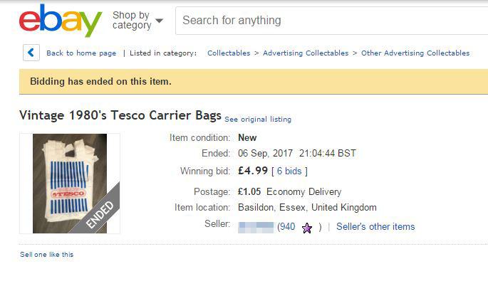  Sellers on eBay are flogging old Tesco carrier bags for up to £5